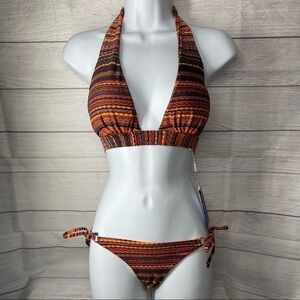 Elizabeth Jane Two Piece Orange Halter Top Tie Side Bottom XS Bikini